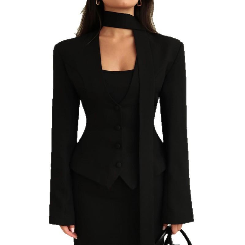 Giacca Blazer Casual da Donna a Manica Lunga con Scollo a V e Colore Solido