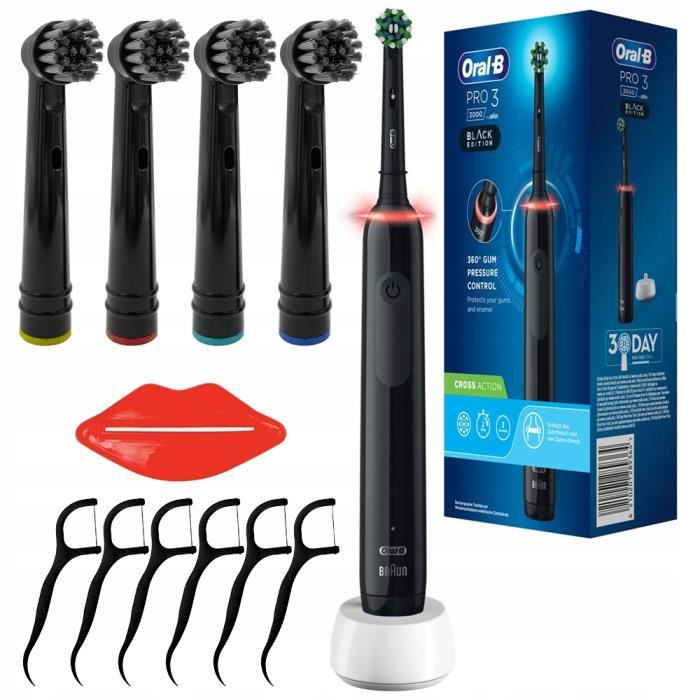 Oral-B Pro 3 3000 Cross Action Black brosse à dents électrique + 4 embouts de remplacement