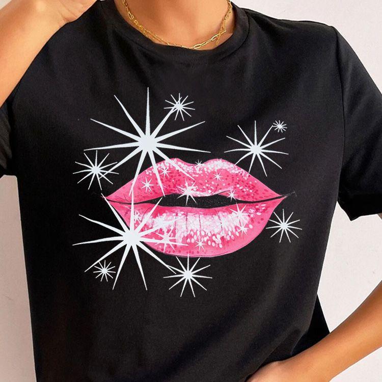 New Fashion Women T Shirt Leopard Lip Print T-Shirt T-Shirt Short Sleeve Tops Female Ladies Summer Tee Shirts Streetwear