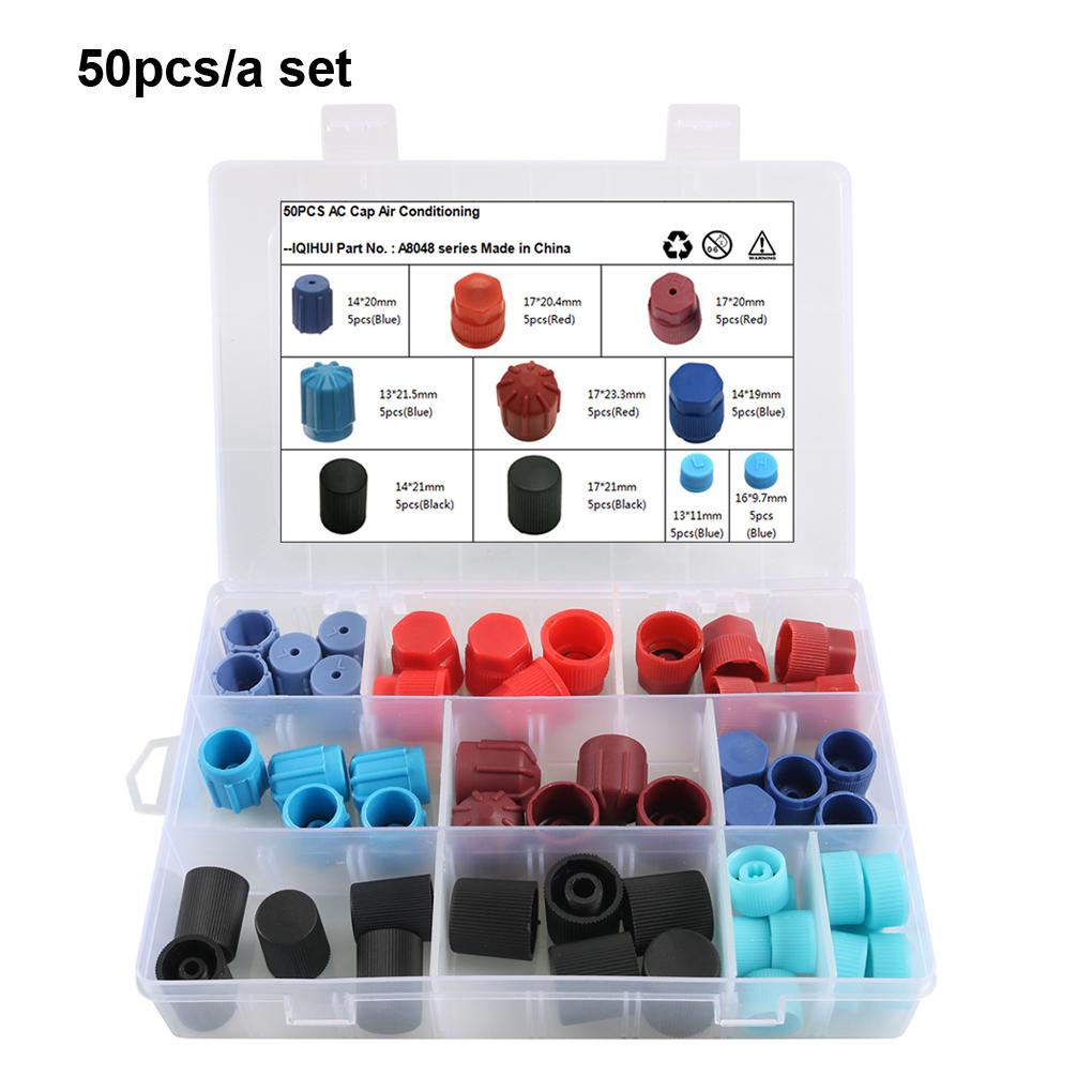 50Pcs Car AC Valve Core Cap Kit Air Conditioning System Seal Kit