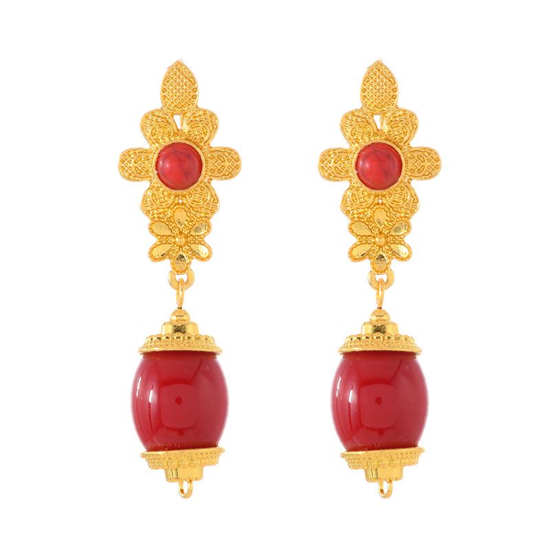 Xizang few earrings Nepal gold Tibetan style long earrings Tibetan women's earrings Tibetan clothing accessories