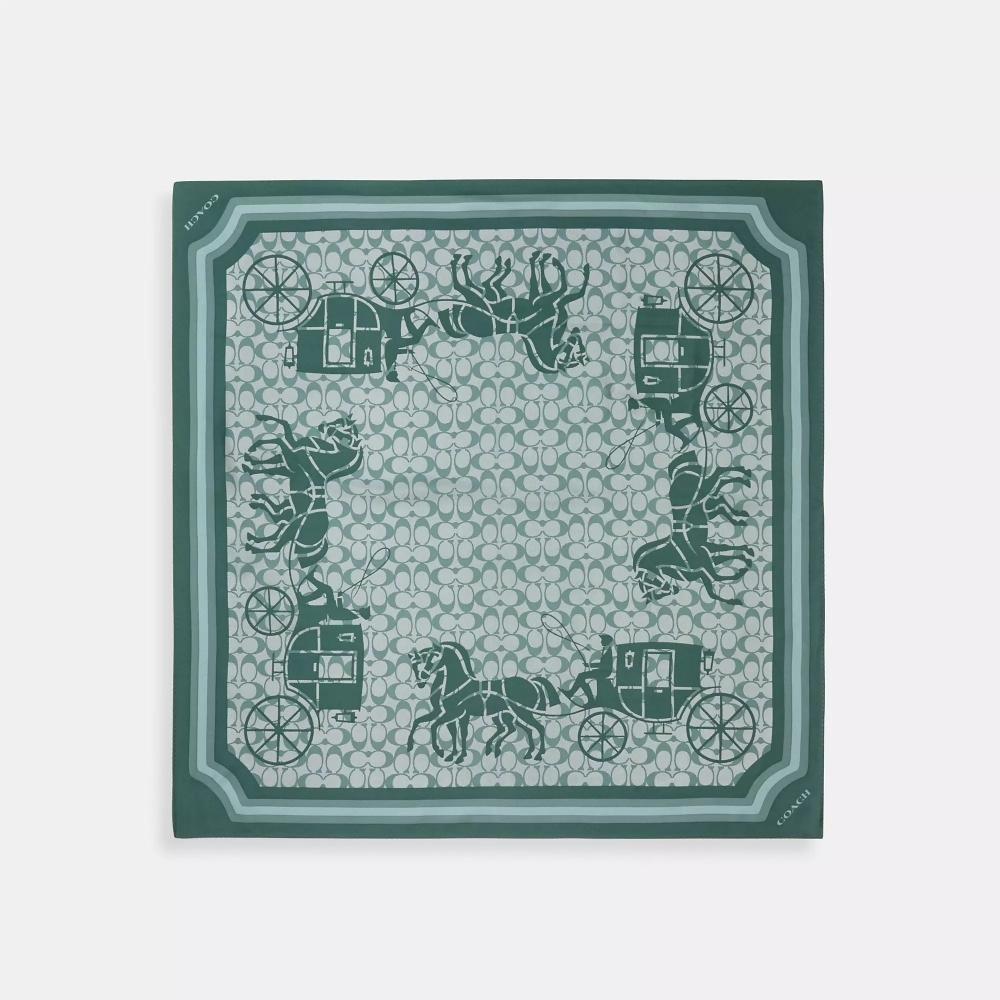 

Coach Signature Horse And Carriage Silk Square Scarf Sage One Size