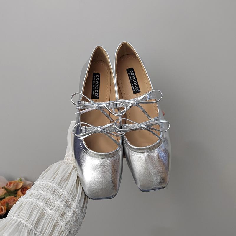 Korean version of square head butterfly flat shoes French ballet shoes