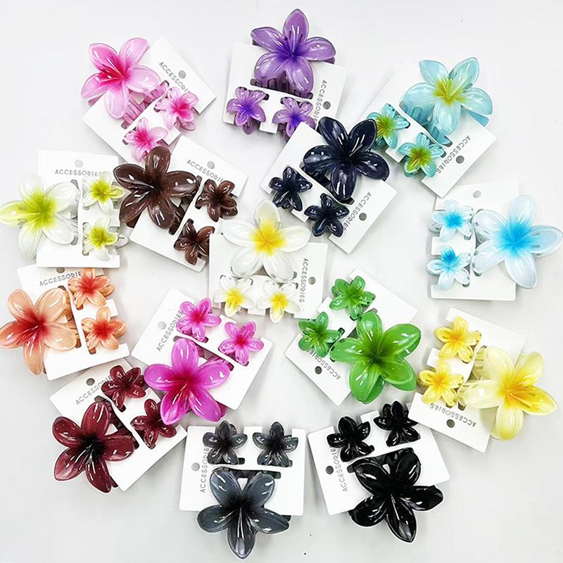 3Pcs Colorful Gradient Color Flower Hair Claws Sweet Barrettes  Shark Clip For Women Girls Beach Hair Accessories Gifts