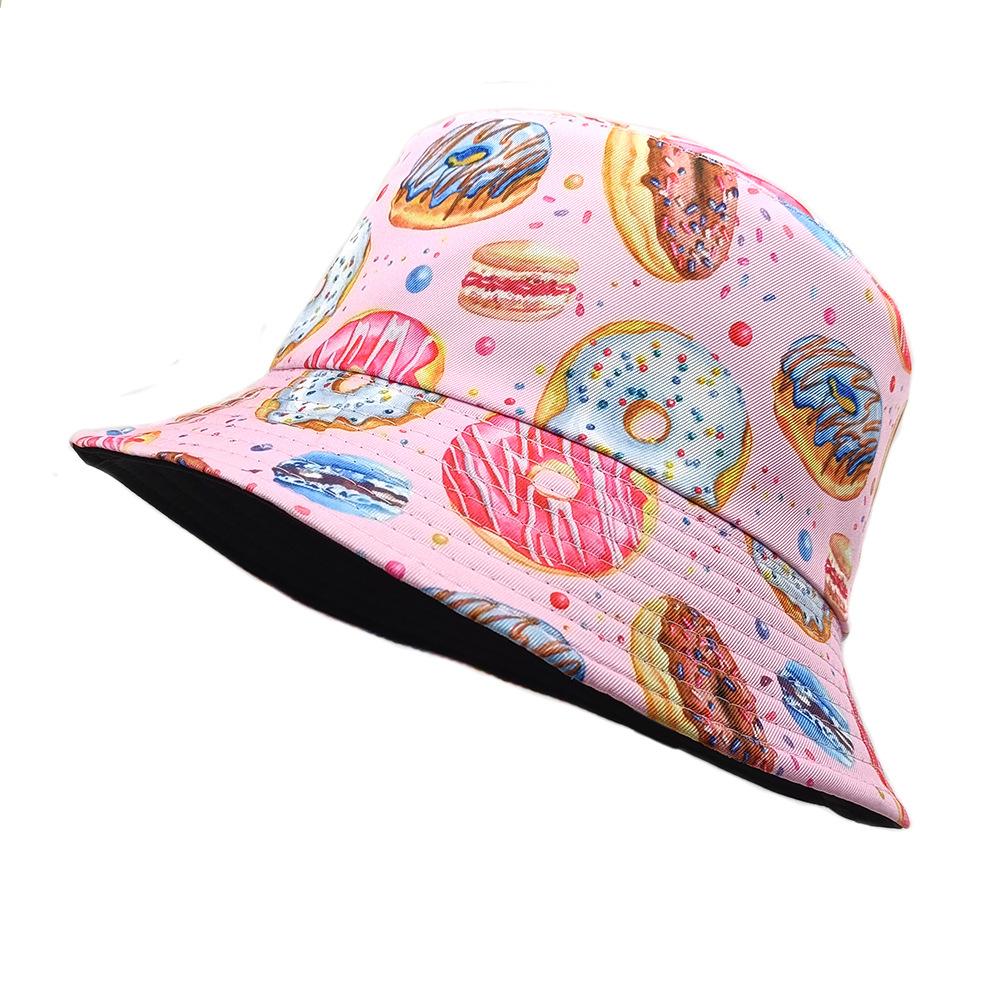 Pink Donut Print Panama Unisex Summer Outdoor Sunscreen Bucket Hat for Women Men Fashion Decorate Anti-Sun Fisherman Cap Hiphop