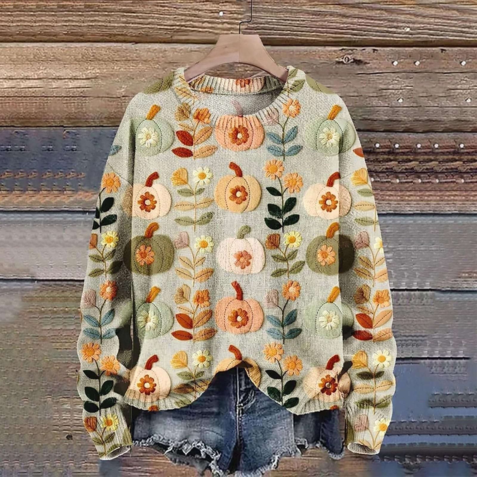 

Свитшоты на Хэллоуин для женщин, вязаный свитер, милая рубашка, осенний свитер с круглым вырезом, топы L бежевый