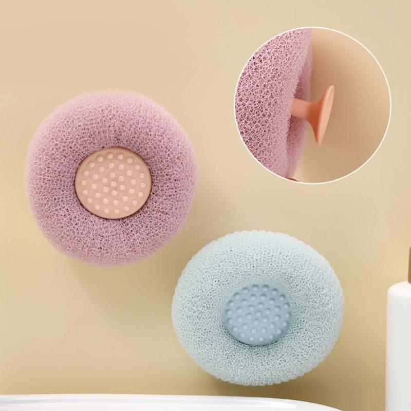Premium Purpose Bath Sponge Mesh Pouf Gentle Exfoliating Brush And Wall Mount Storage Exfoliating Shower Ball