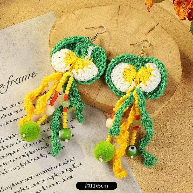 Bohemian retro earrings vacation long contrasting tassel personality temperament earrings women