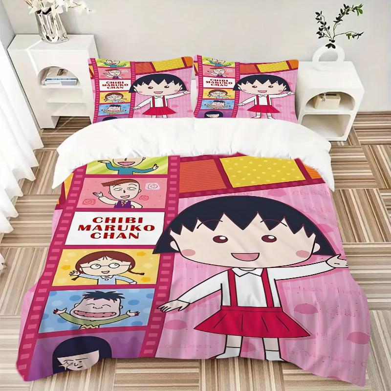 Chibi Maruko Chan Adventures Print 3Pcs Bedding Setduvet Cover With 2 Bedropillowcase Home Birthday Gift