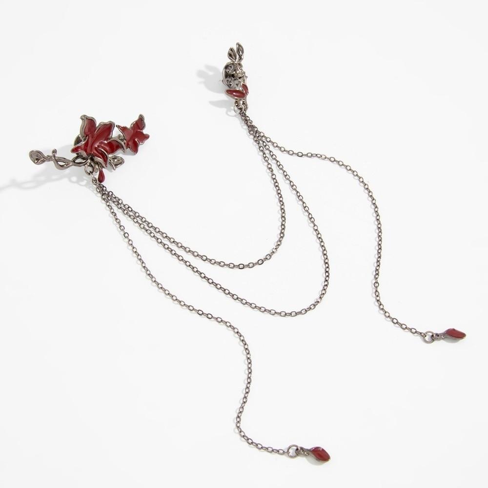 Double Layer Chain Lapel Brooch Silver Tone Metal Double Chain Tassel Brooch  for Gothic Party