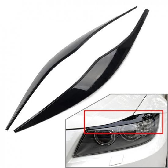 Headlight Eyelid Eyebrow Cover For BMW 3 Series E90 E91 2006-2011 Bright Black