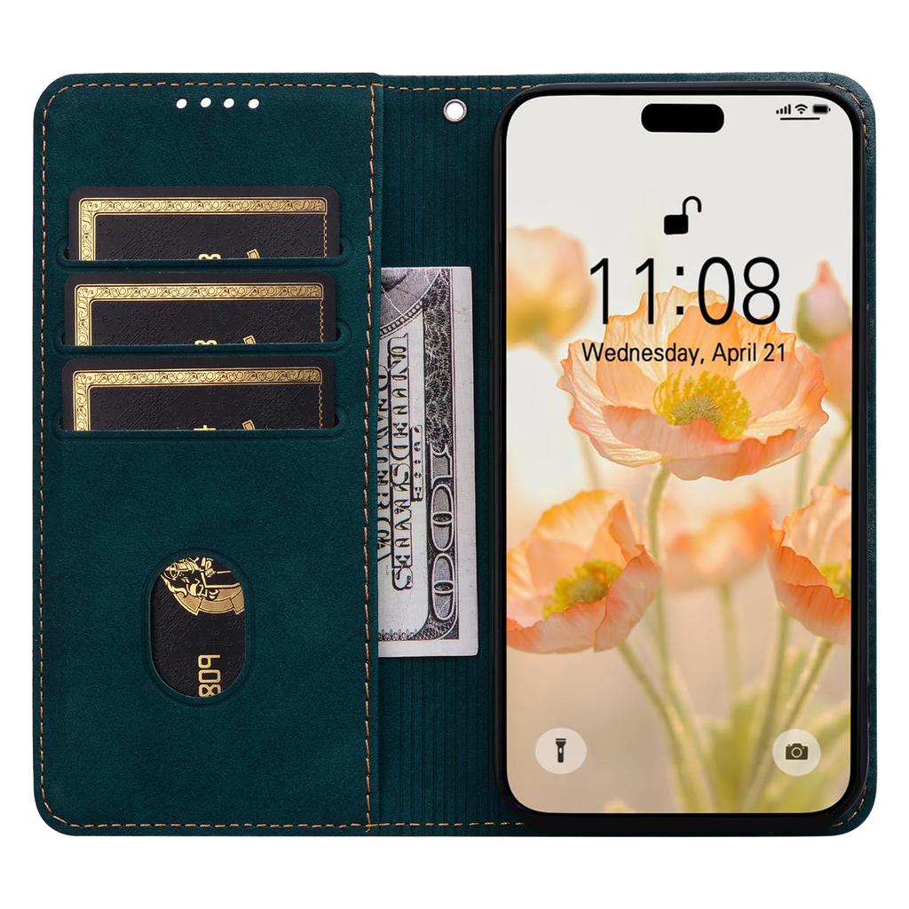 For iPhone 17 Air Case Lines Pattern Wallet Leather Phone Cover with Strap