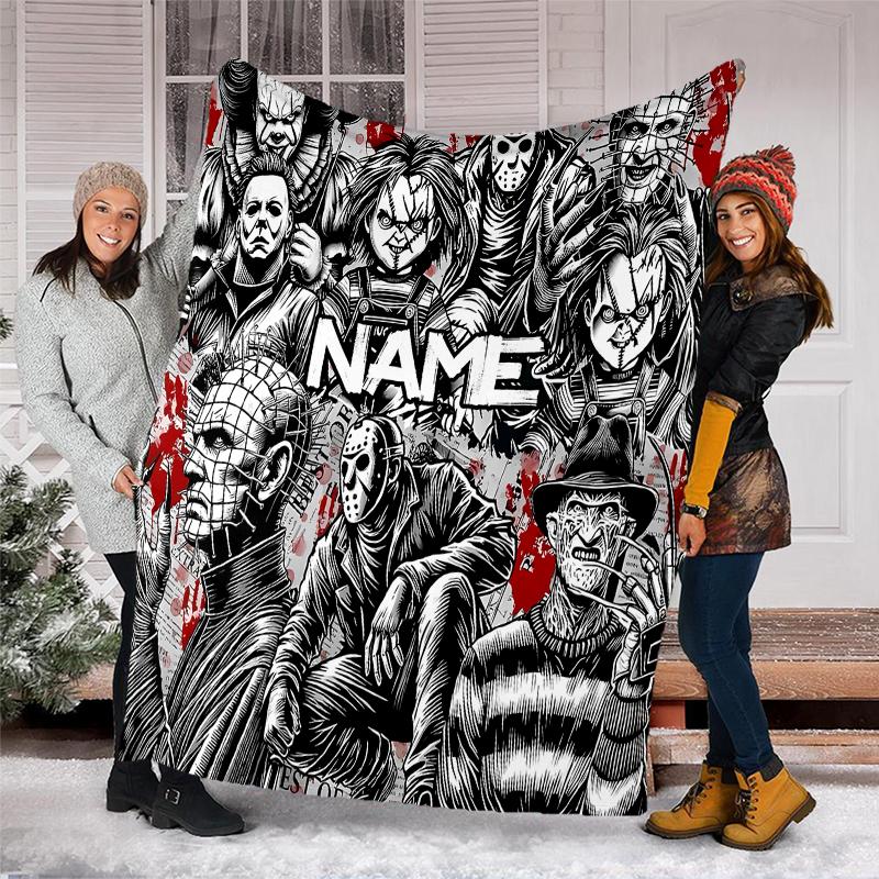 Personalized Custom Name Blanket - Horror movies Print Design,Blanket for Sofa,Bed,Travel,Camping - Soft and Warm, Great Gift