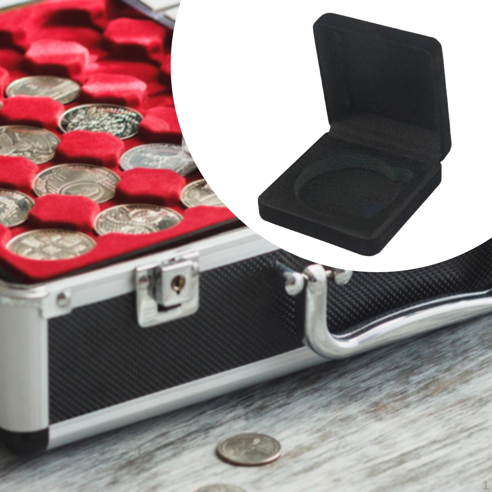 

Вызов Коробка для монет Устойчивость к царапинам Подходит для размеров 60 мм Показать защиту Бархатные монеты Презентация чёрный