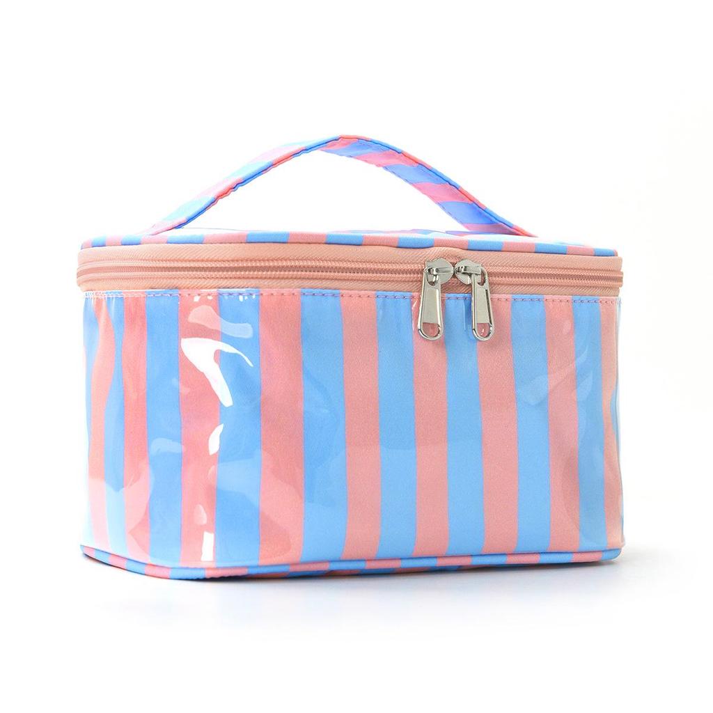 Color-Block Striped Makeup Bag: Large, Waterproof PVC Toiletry and Travel Storage Bag
