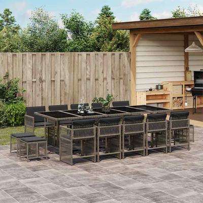 Vidaxl 15-Cz. Garden Furniture Set With Cushions, Grey, PE Rattan