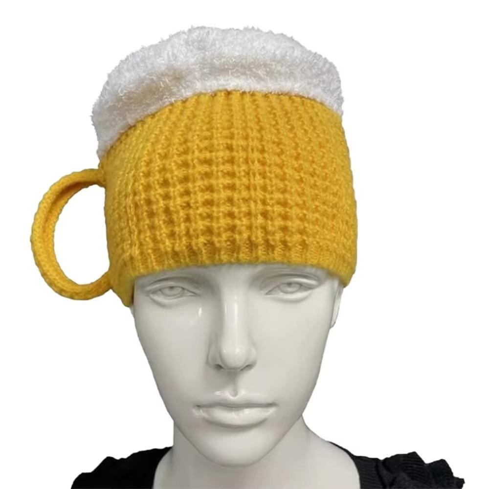 Ear Warm 3D Beer Cup Hats for Women Men Knitted Hat Creative Pullover Cap