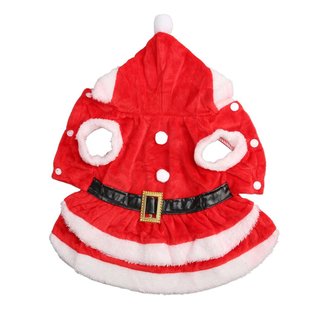 Pet Christmas Dress Soft Thickened Double Sided Coral Fleece Breathable Button Closure Dog Santa Dress for Winter