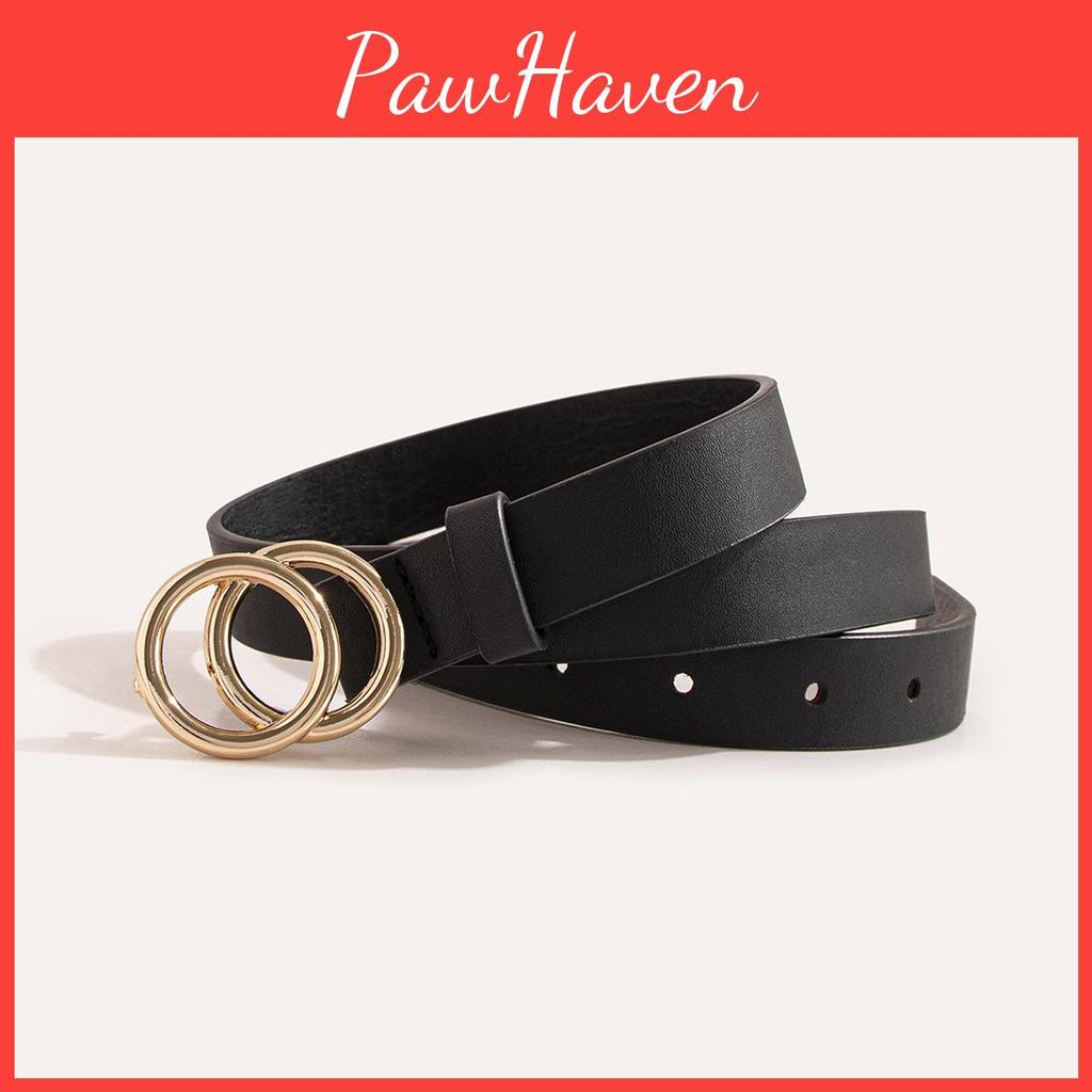 Ladies Double Ring Pu Belt With Alloy Clasp For Stylish Daily Accessory