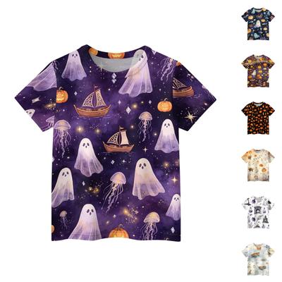 Kids Short Sleeve Crew Neck Casual T Shirt with Seasonal Print Boys Girls Tee Top for Everyday Wear Lightweight Soft Fabric