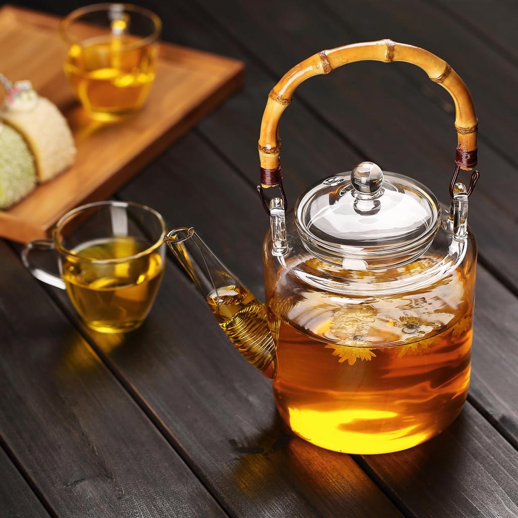 Pokaro Tea Wild Heat-Resistant Glass Teapot, 1350ml Capacity, Suitable for Direct Heat and Gas Ranges