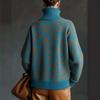 Women Loose Leopard Print Turn Down Collar Long Sleeve Pullover Knit Sweater