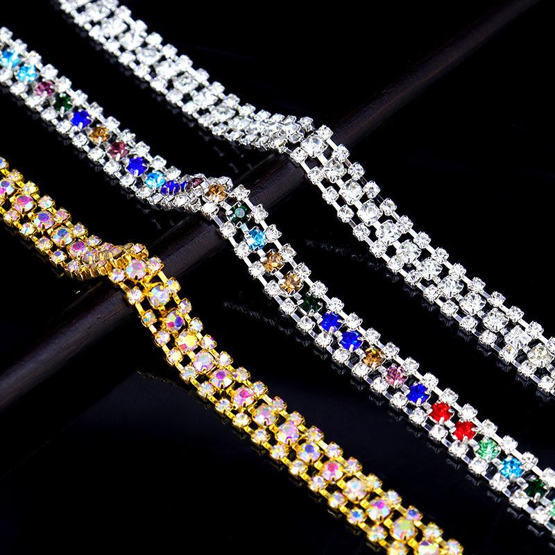 10Yards 3 Rows Rhinestone Chain Trim Sparkly Crystal Diamond Applique  Sewing DIY Craft Decoration Clothing Gift Accessories