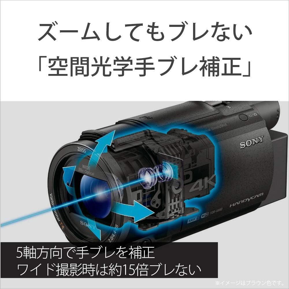 Sony 4K Video Camera Handycam Black Memory 64GB Optical Zoom 20x Spatial Optical Image Stabilization FDR-AX60 Built-in FDR-AX60