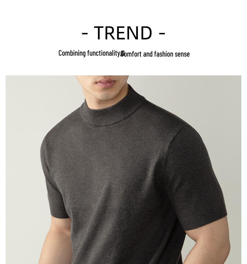 Italian Light Luxury Men's Wool High-Neck Short-Sleeve Knit T-Shirt for Commuting and Casual Autumn/Winter Wear