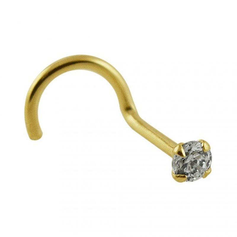 KODY PIERCING 18K Solid Gold Nose Piercing With Round Cubic Zirconia 2mm Broached by 4 Prongs - Quality Piercing