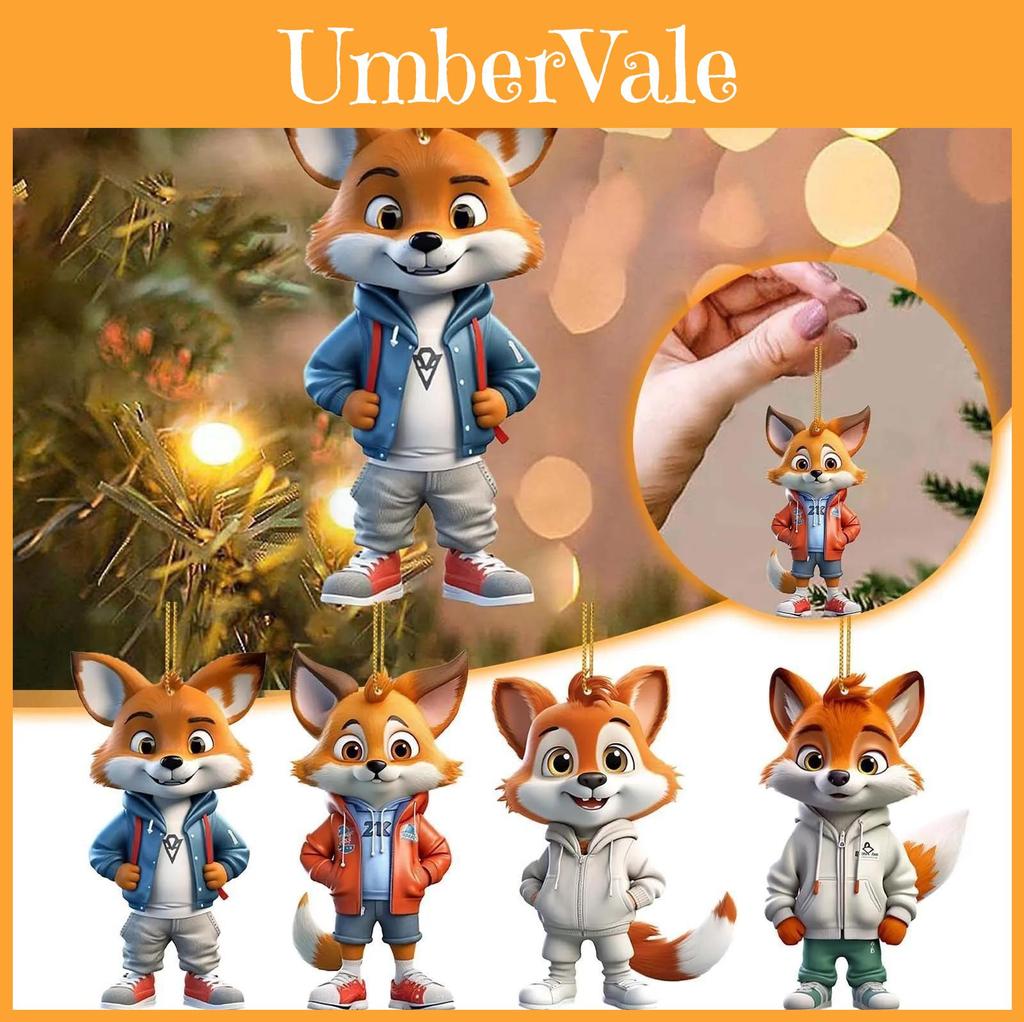 Cute Acrylic Cartoon Fox Hanging Ornament Perfect For Christmas Tree Decoration