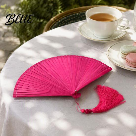 Portable Pocket Fan Vintage Japanese Bamboo Folding Fan Elegant Handheld with Tassels Decorative Cooling Oriental Style Accessory for Dancing