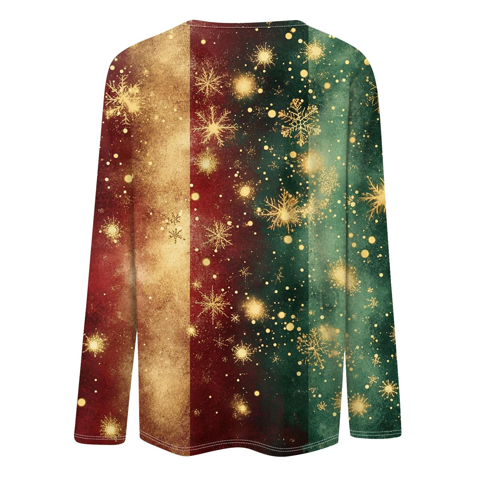 Женская модная повседневная рубашка с длинными рукавами и рождественским принтом — фото 5