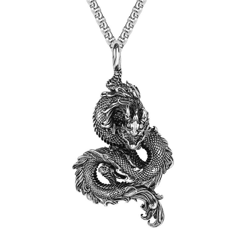 

Fashion Chinese Dragon Pendant Chain Stainless Steel Domineering Loong Necklaces Amulet Unique Charm Men s Jewelry Accessories