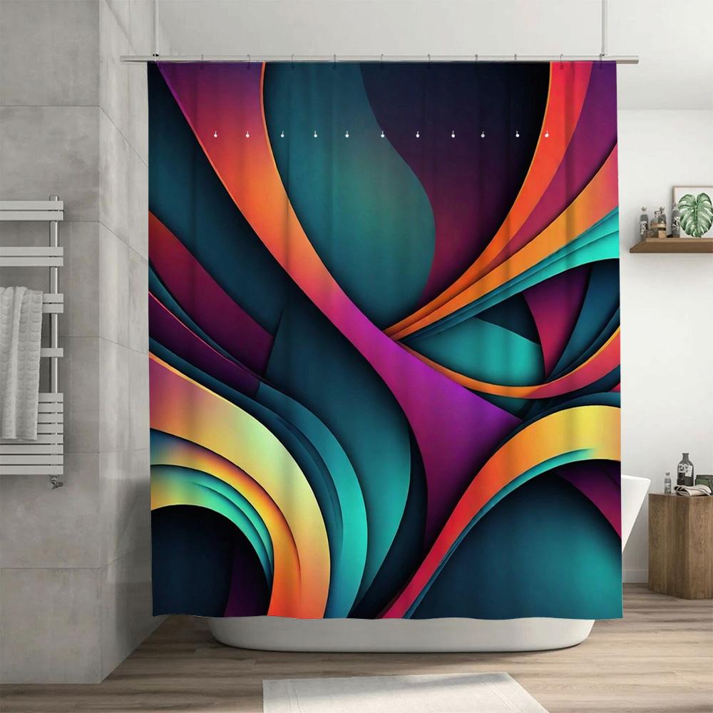 Modern Colorful Shower Curtain Abstract Design For Bathroom Decorations Blue Teal Orange Pink Purple Green Yellow Bath Mat Cover