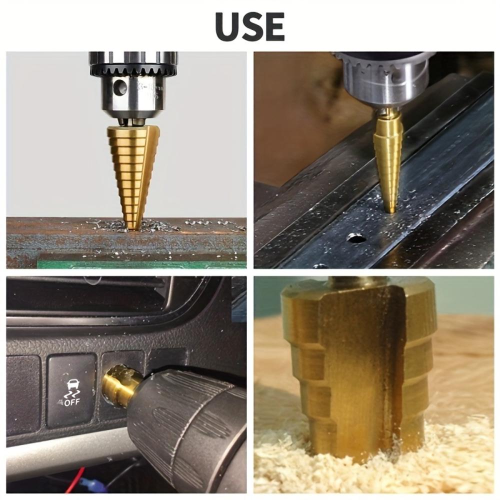 Sada stupňovitých vrtáků do plechu z HSS oceli s titanovým povlakem, (2mm-7.0mm) pro dřevo a kov - odolné, všestranné, efektivní, stupňovité vrtáky