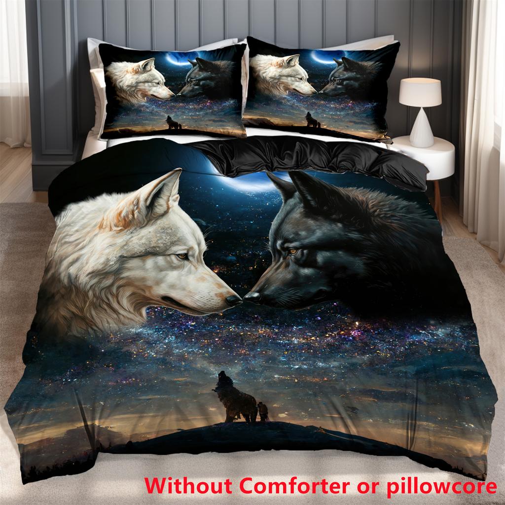 Quilt Cover 3D Printed Cartoon Anime Wolf Duvet Comforter Polyester Soft And Comfortable Night Sky Bedding Sheets Sets