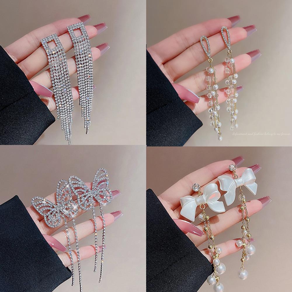 Trendy Long Tassel Bow Earrings: Celebrity-Inspired, Exaggerated Style for Women