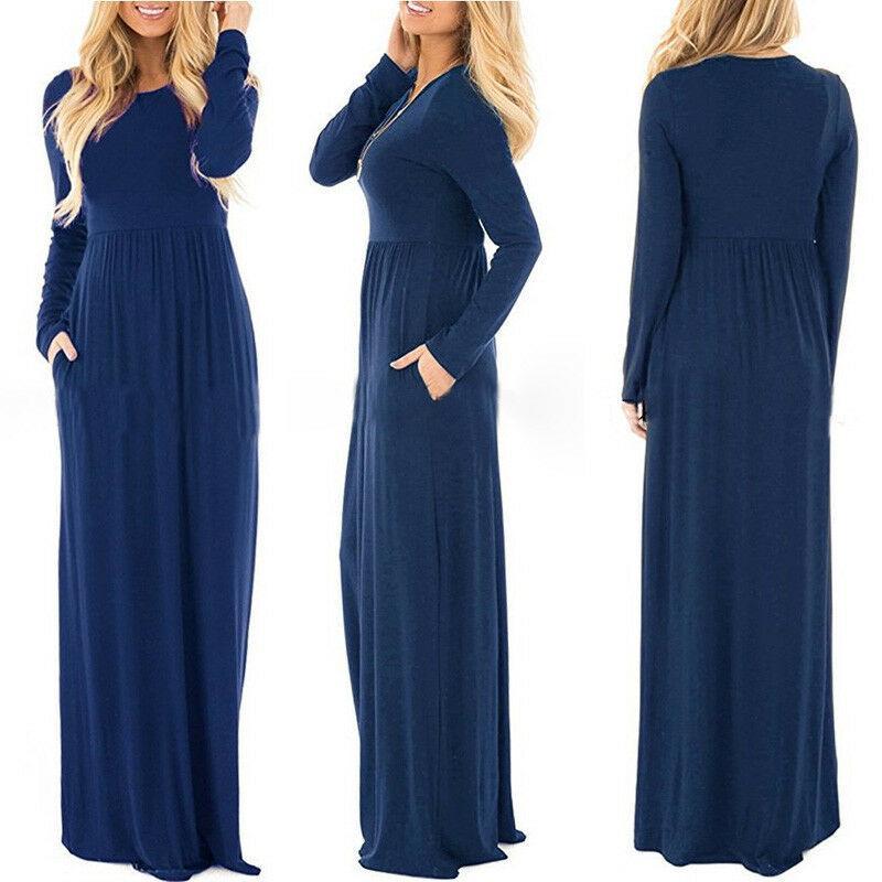 Elegant Women's Casual Long Maxi Dress With Long Sleeves For Evening Parties