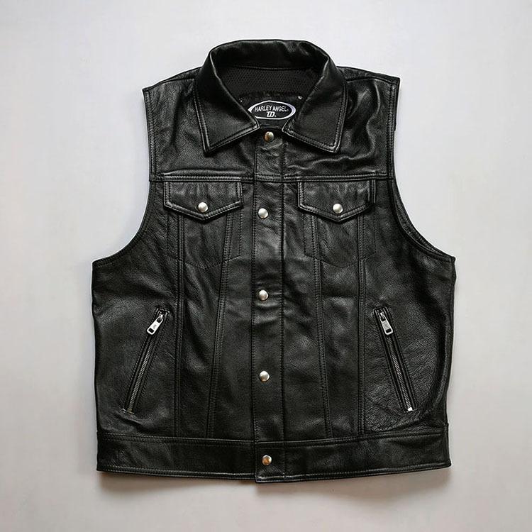 HARLEY ANGEL Harley vest leather locomotive vest men's club lapel cowhide vest