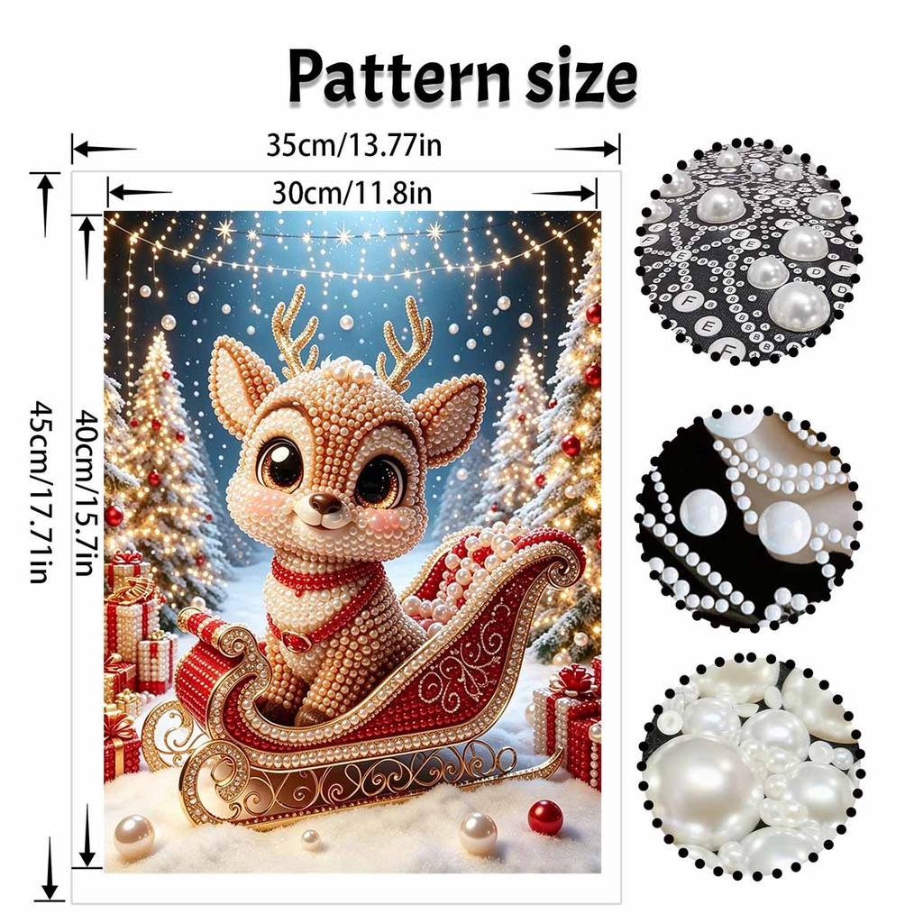 Christmas Pearl Painting Kit Handmade DIY Cute Reindeer Sleigh Home Decoration Painting