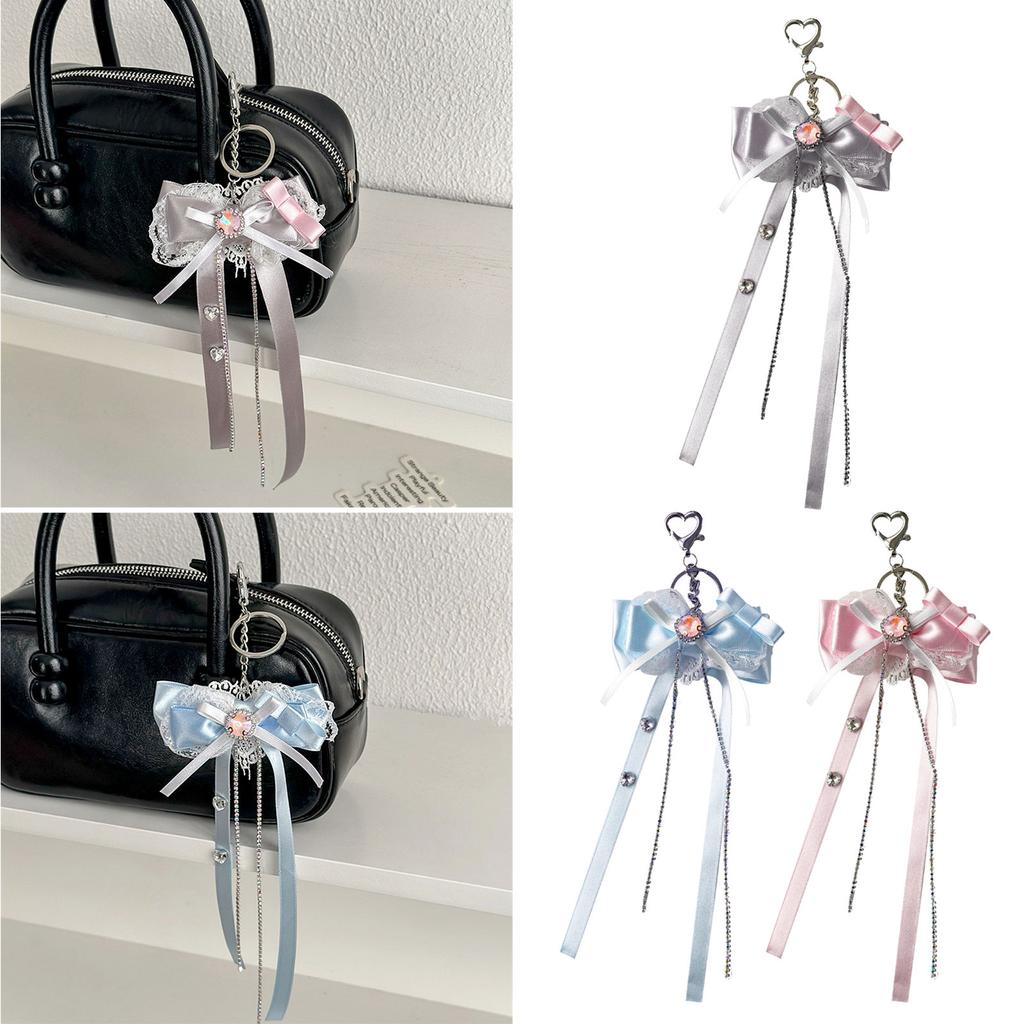 Cute Lace Ribbon Pendant Butterfly Phone Charm Lovely Girls Handbag Hanging Ornament for Keychain or Bag Decoration