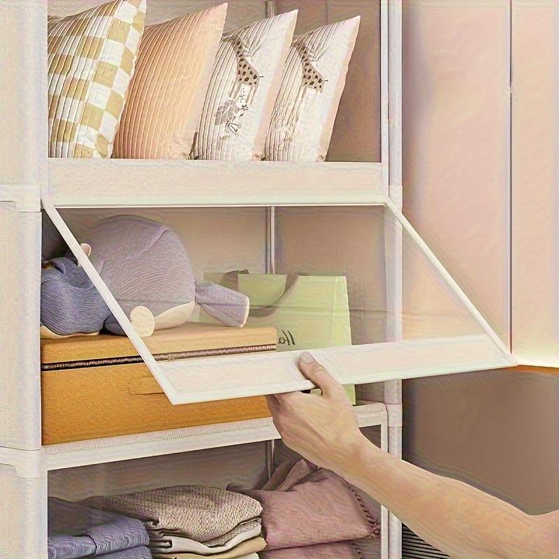 Clear Plastic Multi-Tier Storage Cabinet | Dustproof Floor-Standing Organizer with Transparent Shelves, Classic Style for Bedroom, Wardrobe, Office