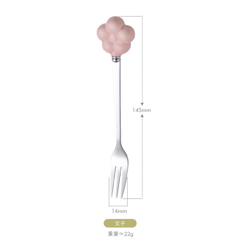 Cute flower stainless steel spoon and fork household student creative ceramic handle dessert coffee spoon fruit fork