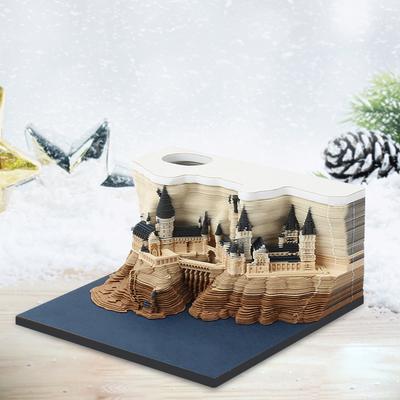 3D Desk Calendar Memo Pad Castle DIY Paper Carving Artsy Pads 3D Non-Sticky Note Pad for Office/Home DIY Creative Gift