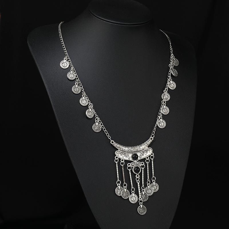 Wind Retro Personality Coin Fringed Necklace Metal Long Sweater Chain Bohemian Accessories Women