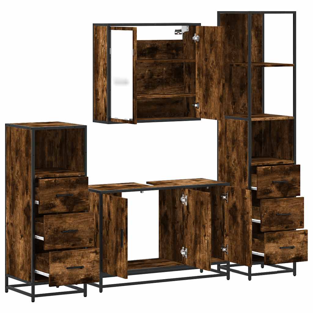 4 piece bathroom furniture set smoked oak wood based material