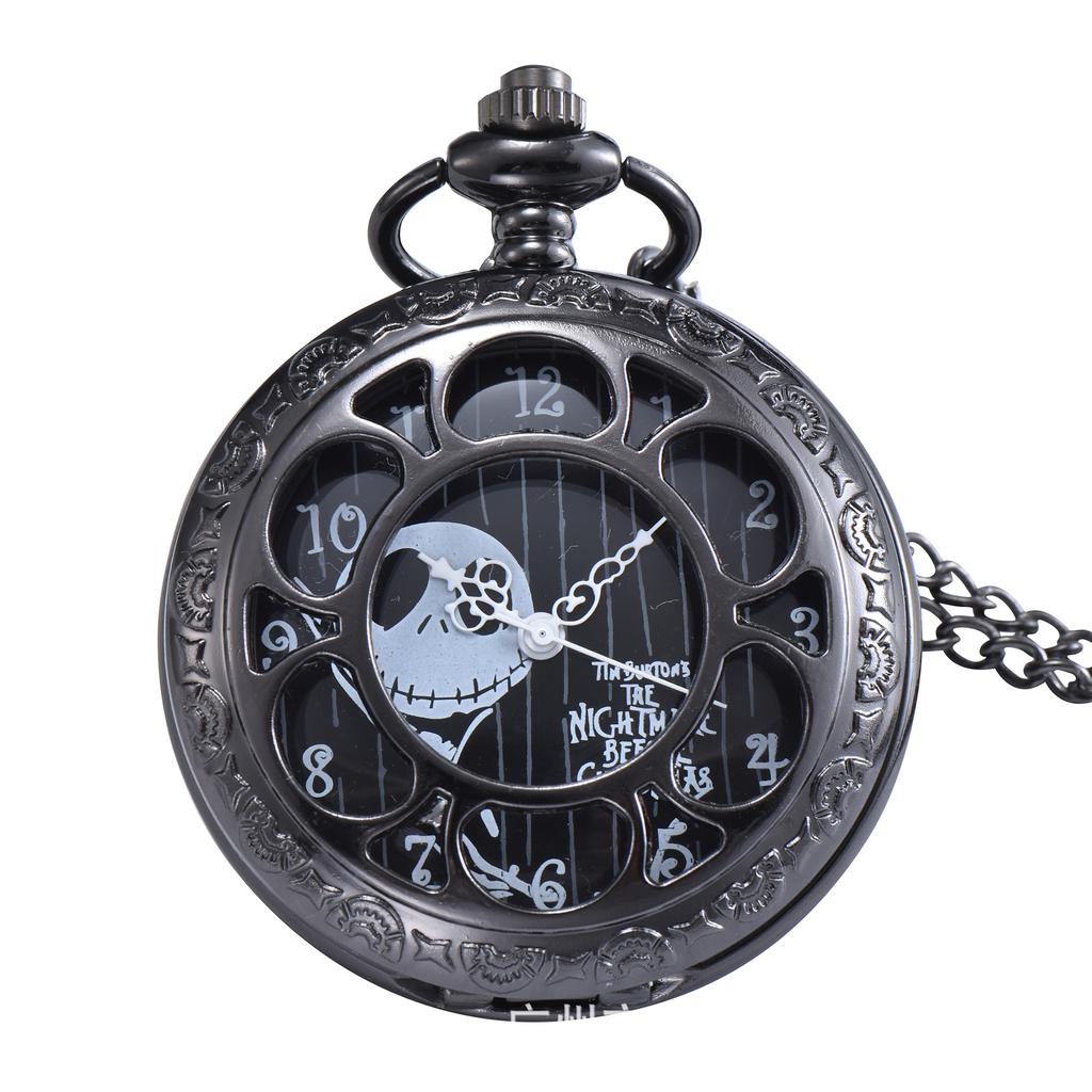 Hollow Petal Necklace Pocket Watch Black Deacon Flip Watch Couple Pendant Quartz Watch