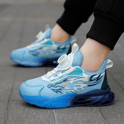 Children's Breathable Boys' Button Shock-absorbing Non-slip Sports Shoes Air Cushion Soft Elastic Mesh New Spring Rotating Running Shoes