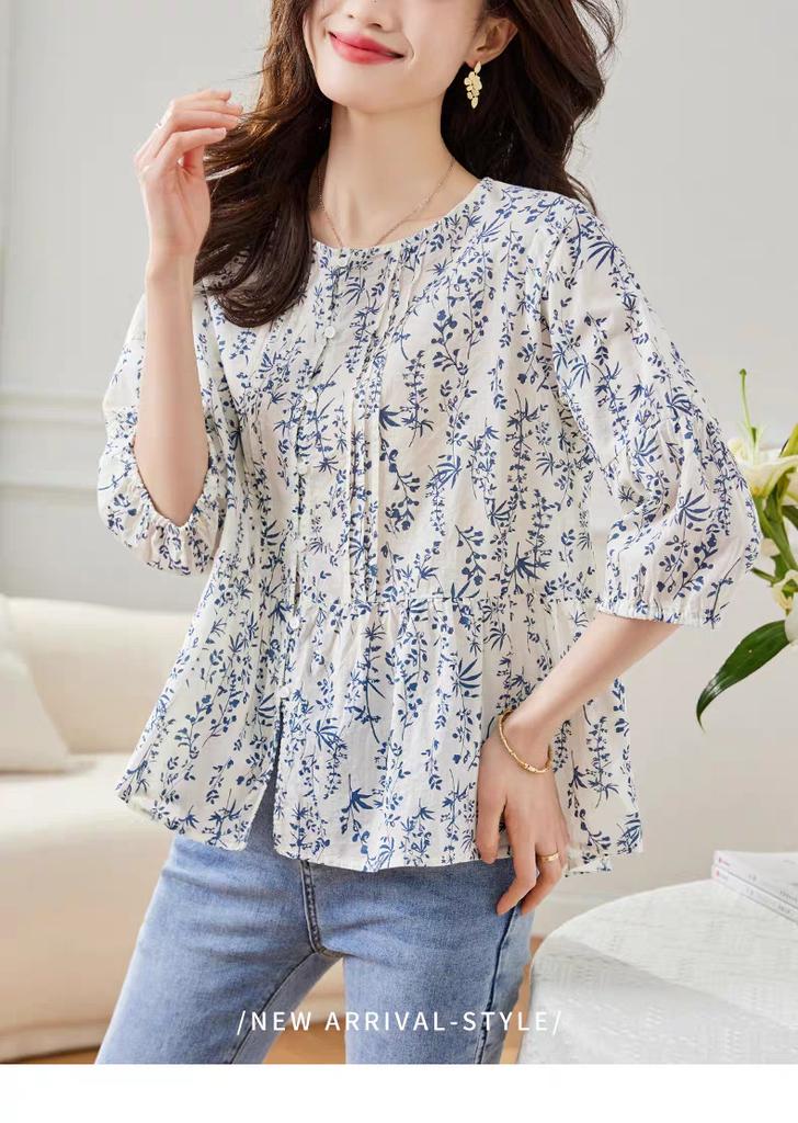 1116 new spring and autumn belly cover waist foreign style shirt seven-quarter sleeve top